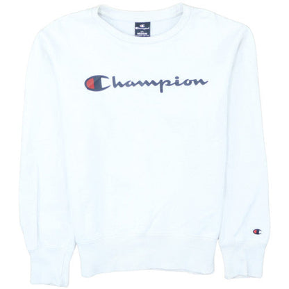 Champion Women White Medium Pullover Sweatshirt Cotton Logo