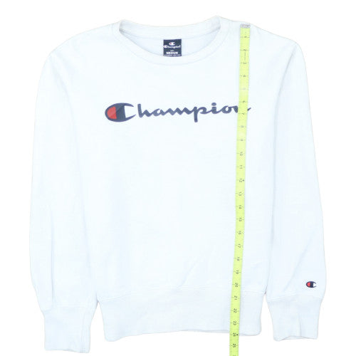 Champion Women White Medium Pullover Sweatshirt Cotton Logo