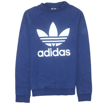 Adidas Women Blue 2XS Pullover Sweatshirt Crew Neck Logo Raglan
