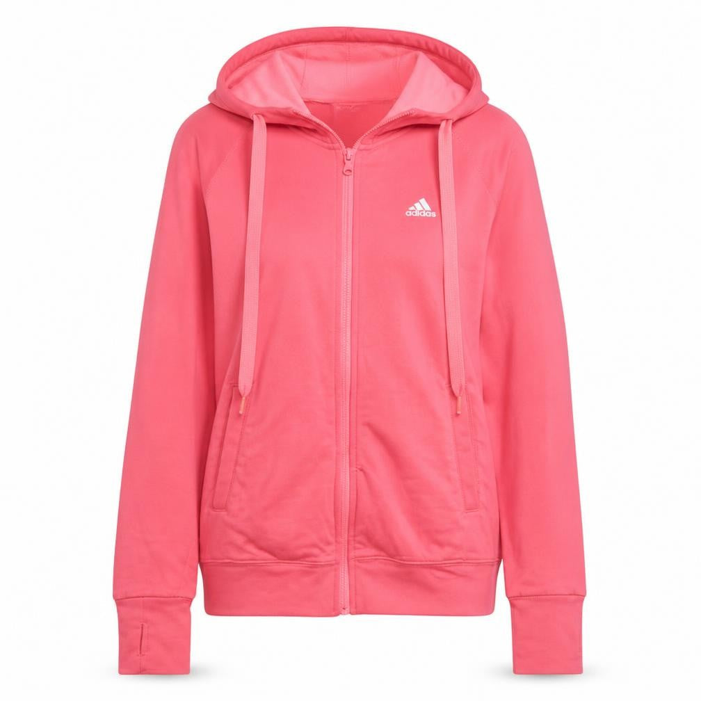 Front view of Adidas women’s pink xs full zip hoodie sweatshirt casual