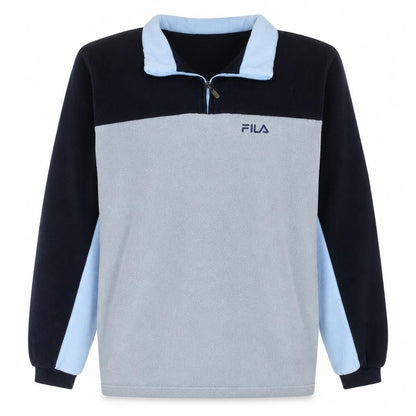 Front view of Fila men’s grey blue 1/4 zip fleece sweatshirt, size 14, teens