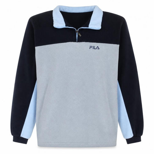 Front view of Fila men’s grey blue 1/4 zip fleece sweatshirt, size 14, teens