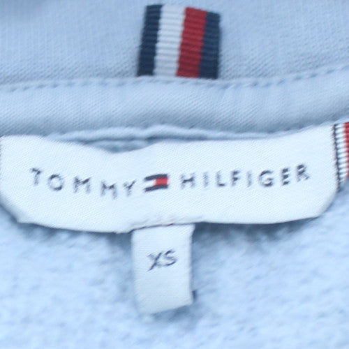 Tommy Hilfiger Womens Light Blue XS Pullover Hoodie Logo Cotton Blend
