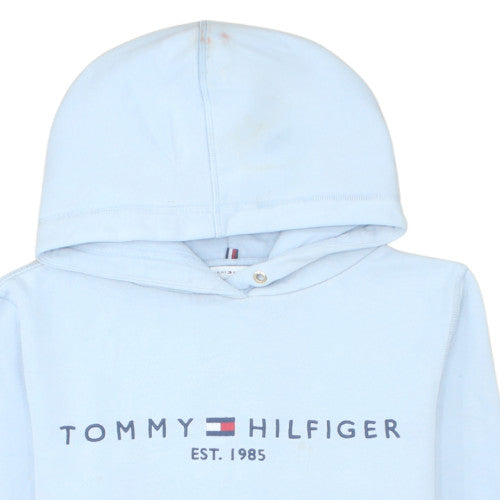 Tommy Hilfiger Womens Light Blue XS Pullover Hoodie Logo Cotton Blend