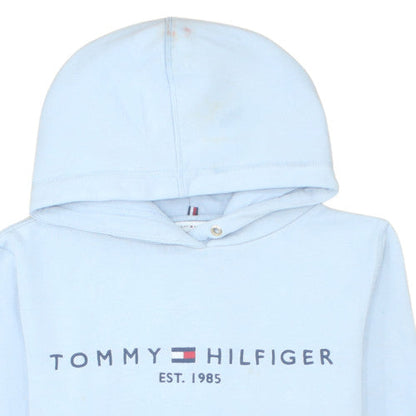 Tommy Hilfiger Womens Light Blue XS Pullover Hoodie Logo Cotton Blend