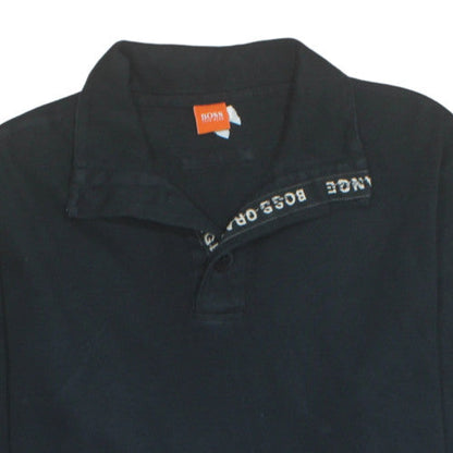 Hugo Boss Men's Black XL Henley Sweatshirt Long Sleeve Cotton
