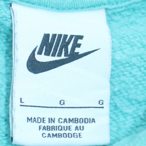 Nike Women’s Blue Pullover Hoodie L Relaxed Fit Cotton Blend