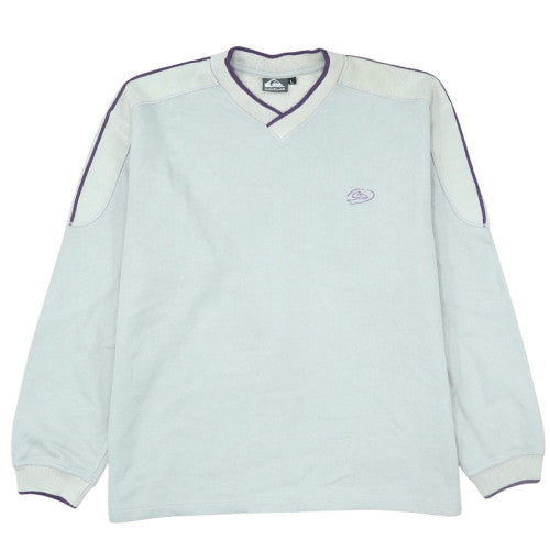 Quiksilver Men’s Grey V-Neck Pullover Sweatshirt L Vintage Surf Style