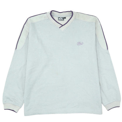 Quiksilver Men’s Grey V-Neck Pullover Sweatshirt L Vintage Surf Style
