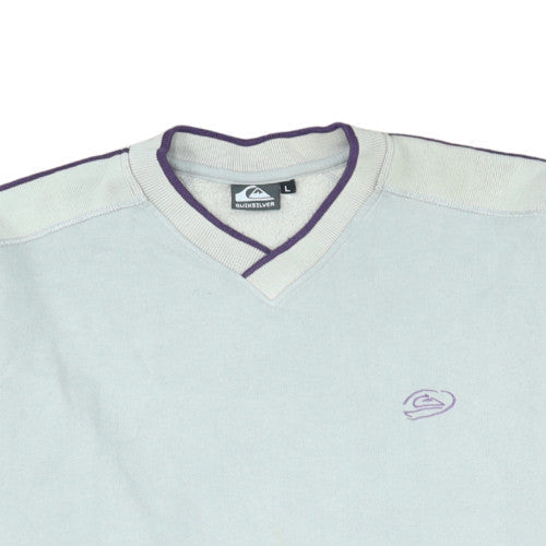 Quiksilver Men’s Grey V-Neck Pullover Sweatshirt L Vintage Surf Style