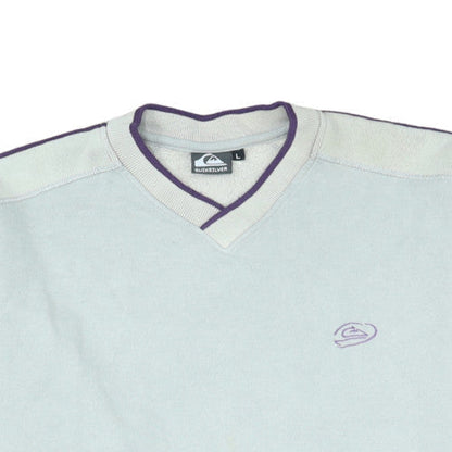 Quiksilver Men’s Grey V-Neck Pullover Sweatshirt L Vintage Surf Style