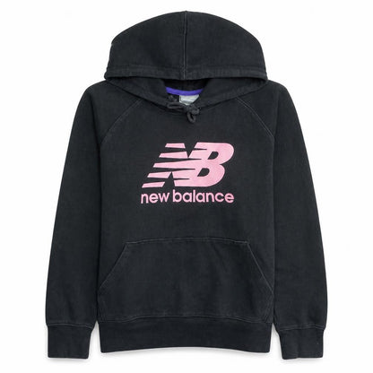 New Balance Women's Black Pullover Hoodie L Cotton Blend Logo Print