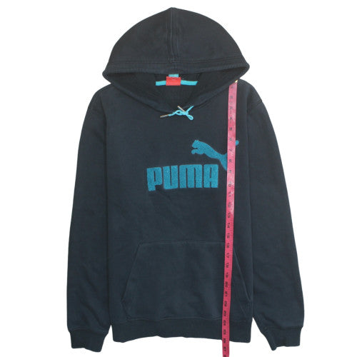 Puma Womens Black Pullover Hoodie M Cotton Blend Logo Hooded Sweatshirt