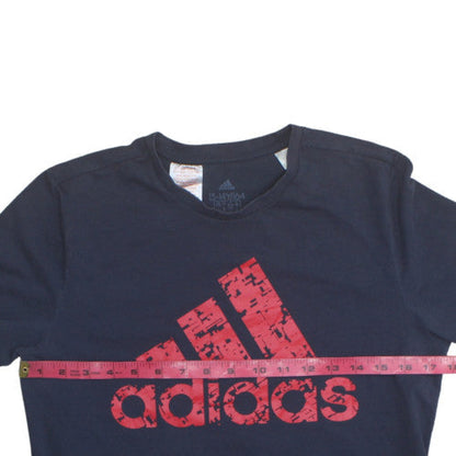 Adidas Boys Navy Blue Short Sleeve T-Shirt 13-14 Years Graphic Logo Print