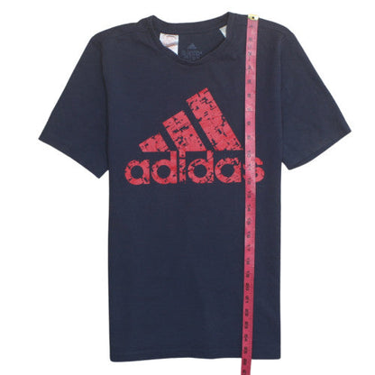 Adidas Boys Navy Blue Short Sleeve T-Shirt 13-14 Years Graphic Logo Print