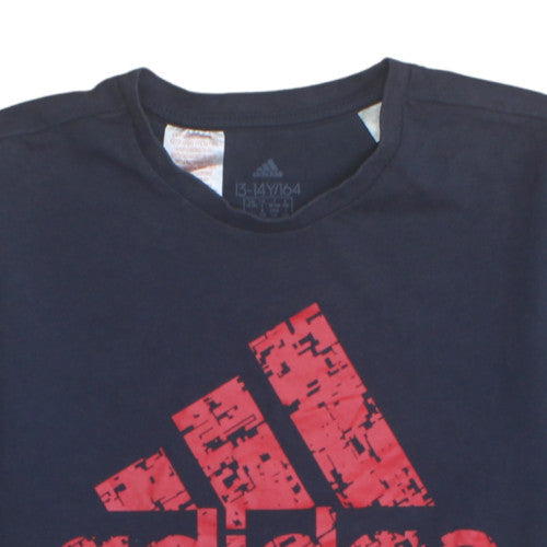 Adidas Boys Navy Blue Short Sleeve T-Shirt 13-14 Years Graphic Logo Print