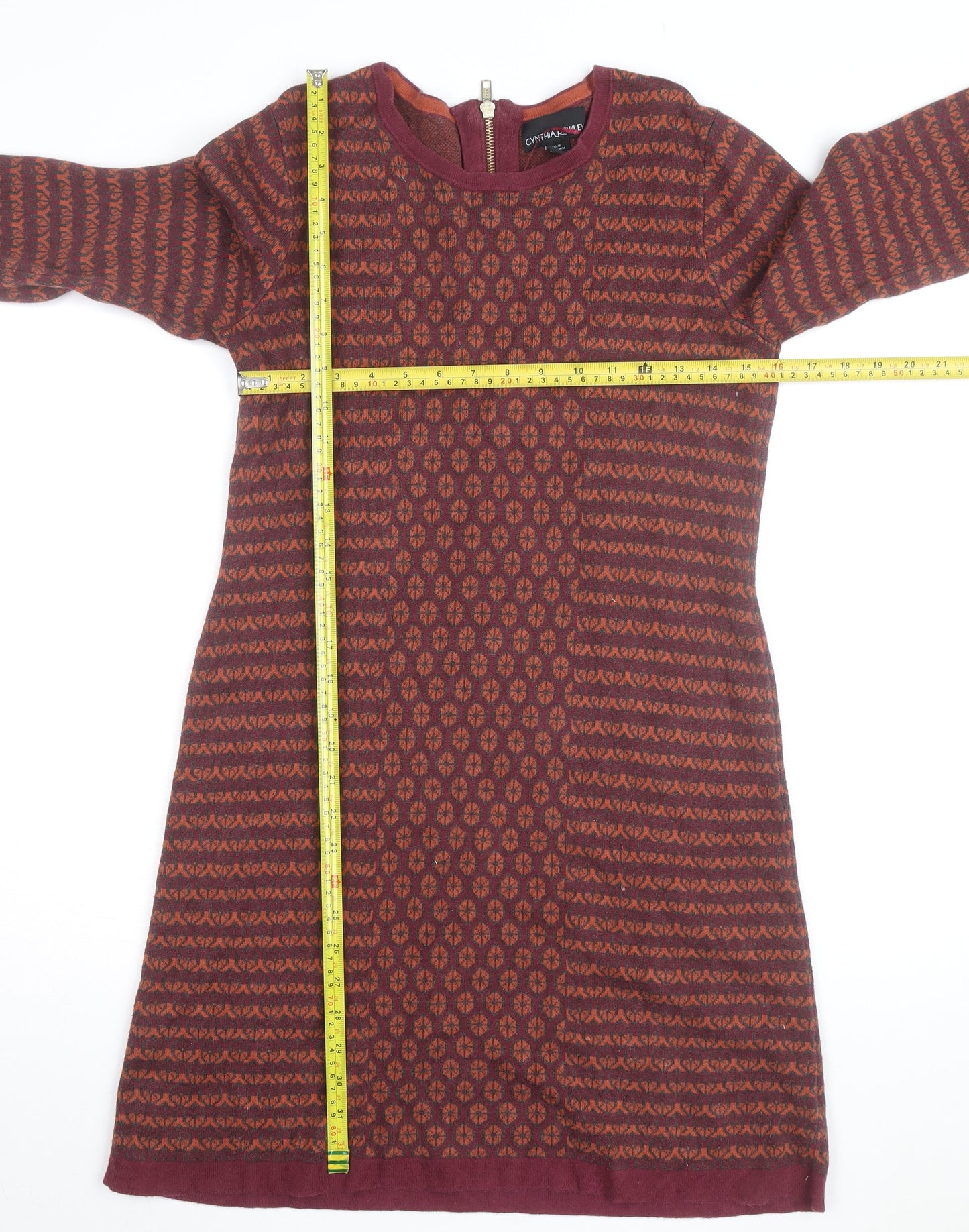 Cynthia Rowley Women's Red Geometric Knit Shift Dress Size M