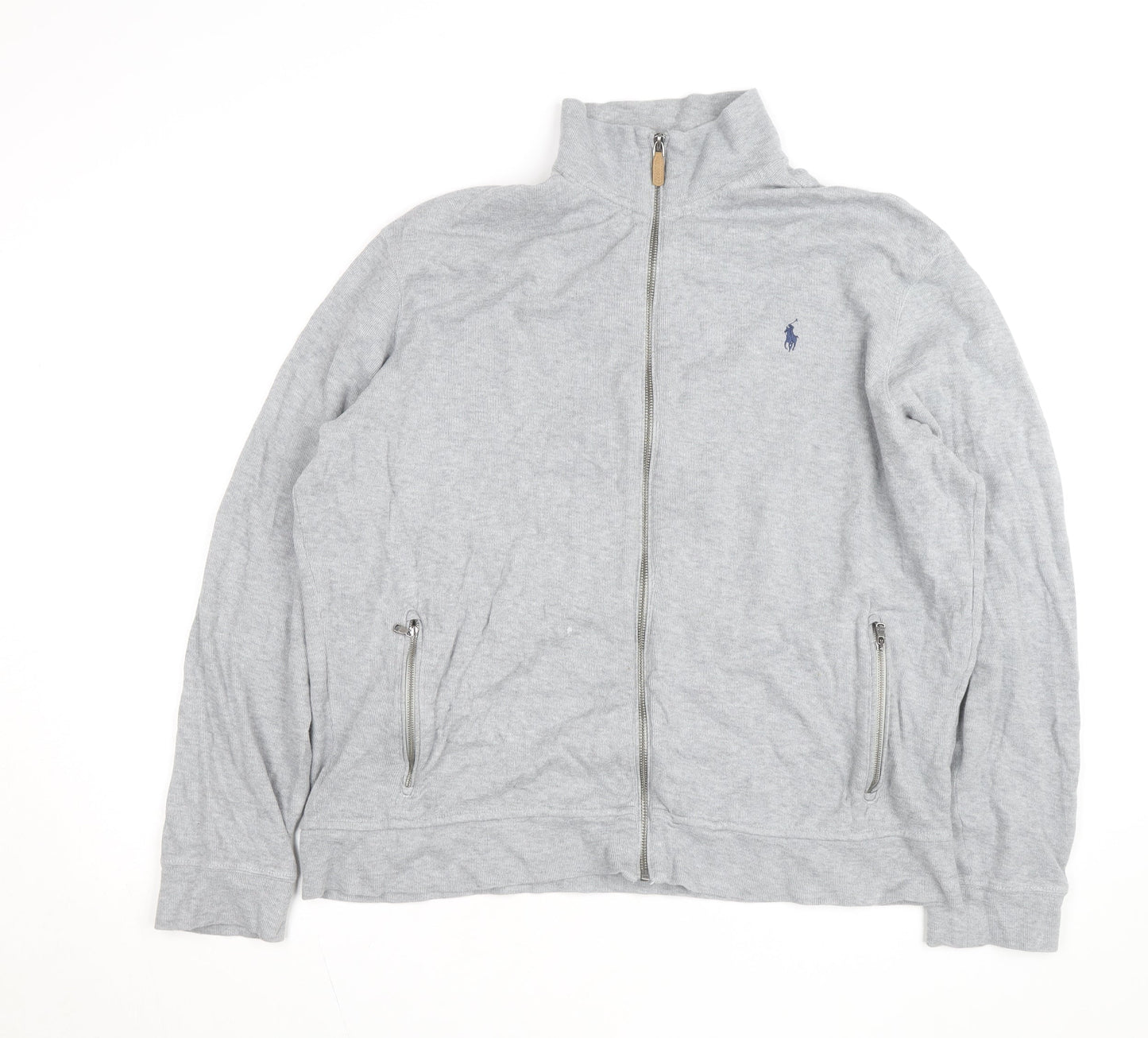 Ralph Lauren Men's Grey XL Track Jacket Full Zip Cotton Estate Rib
