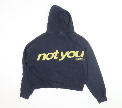 Subdued Women Navy Blue Pullover Hoodie Size UK 6 Graphic Print