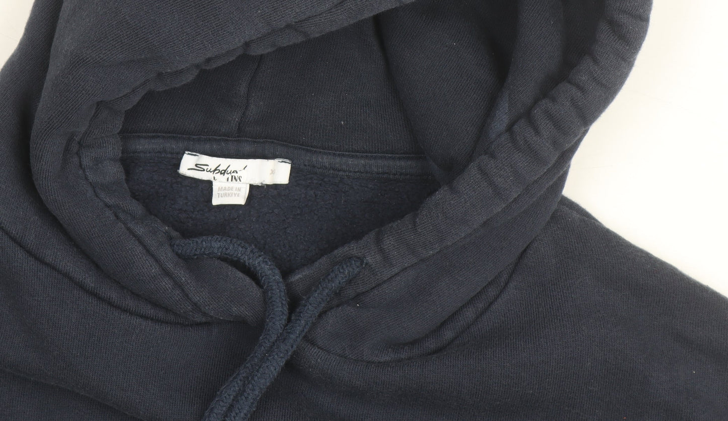Subdued Women Navy Blue Pullover Hoodie Size UK 6 Graphic Print