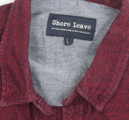 Shore Leave Men’s Red Cotton Flannel Button-Up Shirt L