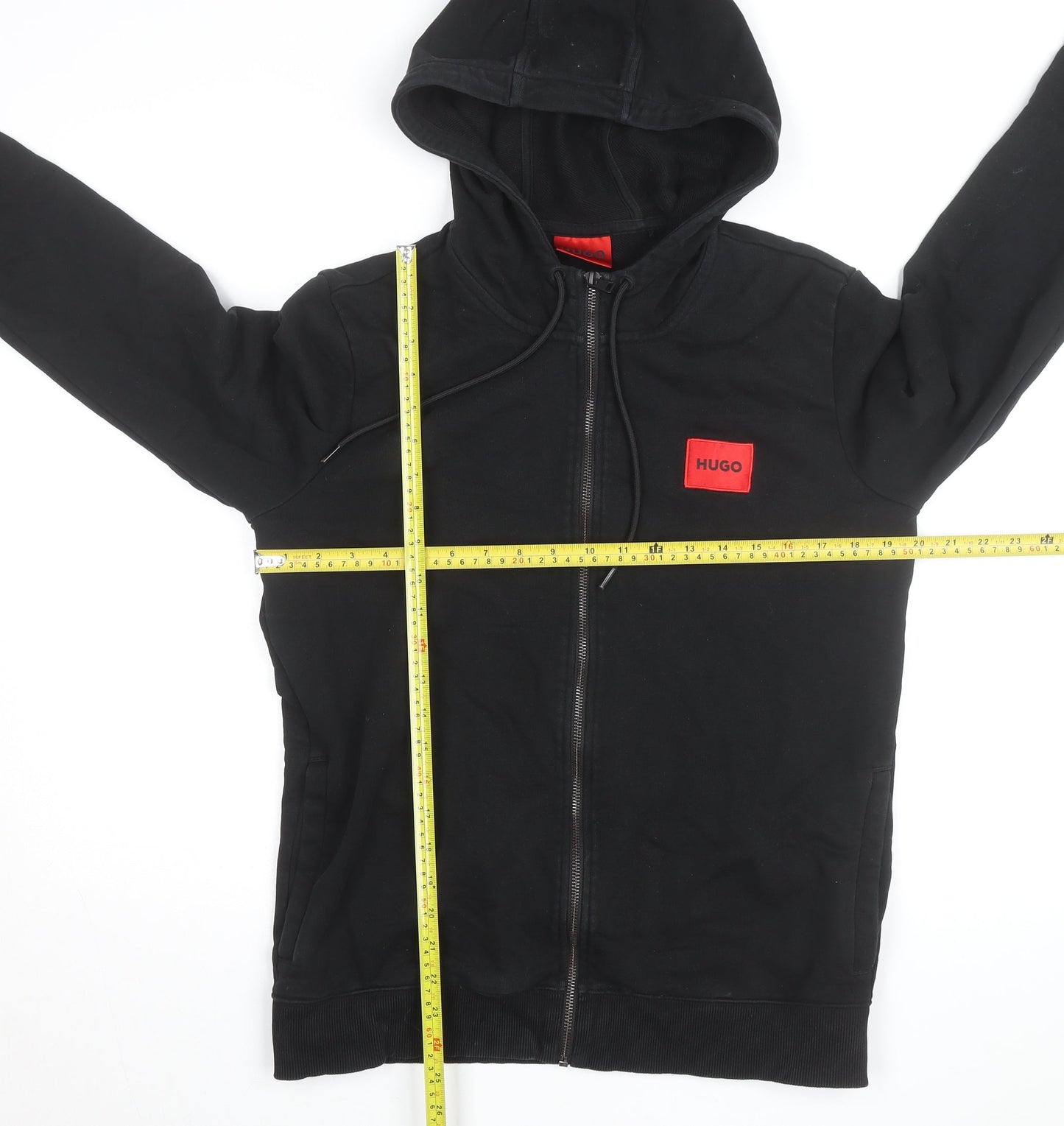 HUGO Men's Black Full Zip Hoodie Size M Cotton Logo Sweatshirt