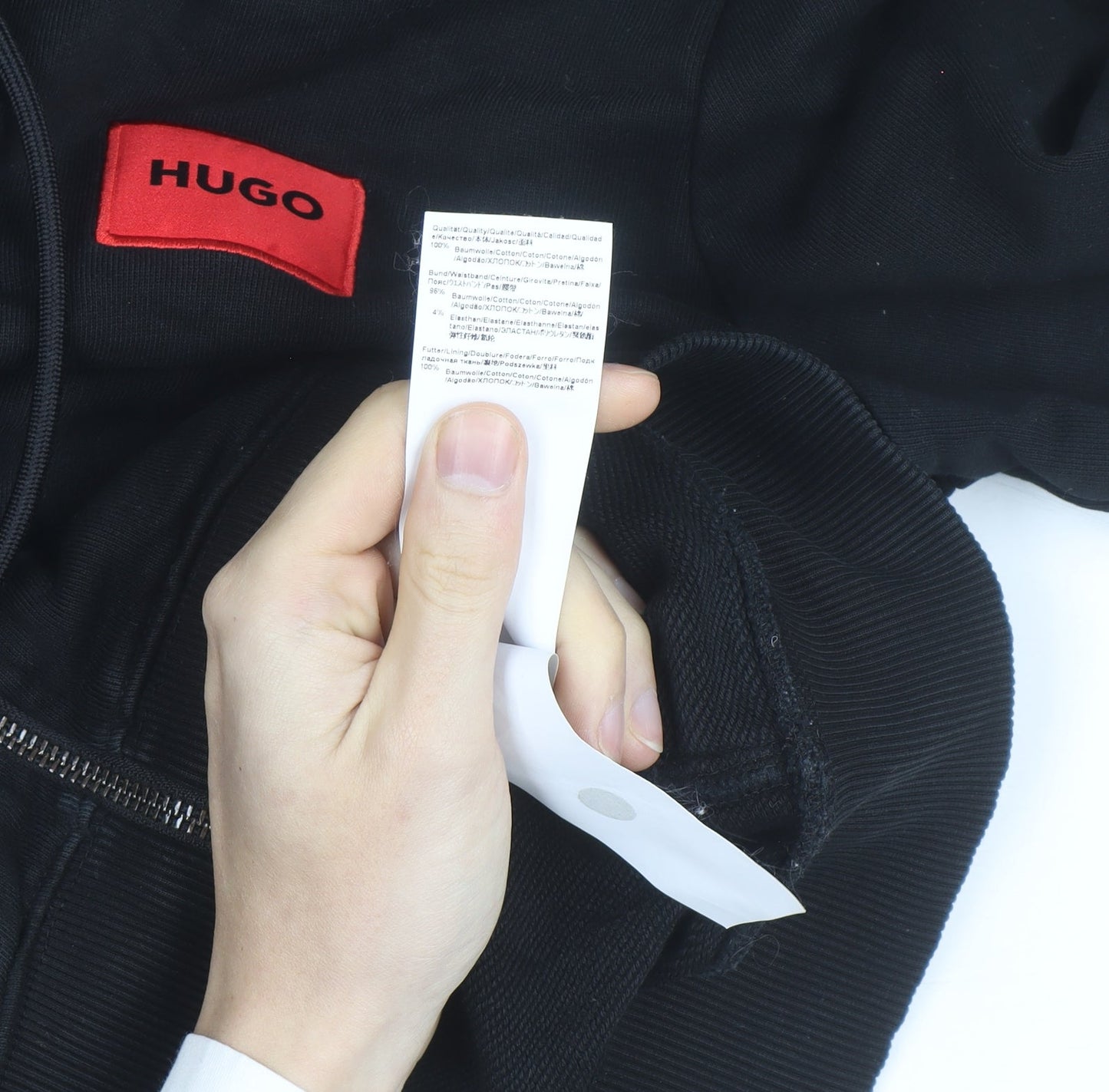 HUGO Men's Black Full Zip Hoodie Size M Cotton Logo Sweatshirt