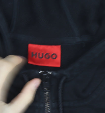 HUGO Men's Black Full Zip Hoodie Size M Cotton Logo Sweatshirt