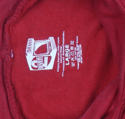 Seven Squared Mens Red Pullover Hoodie Large Graphic Print Cotton