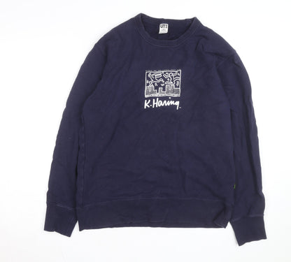 Uniqlo Keith Haring Men Blue Medium Pullover Sweatshirt