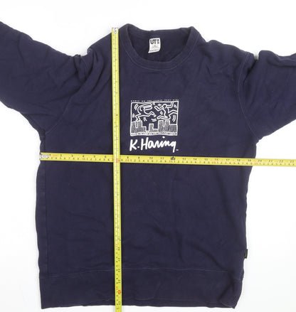 Uniqlo Keith Haring Men Blue Medium Pullover Sweatshirt