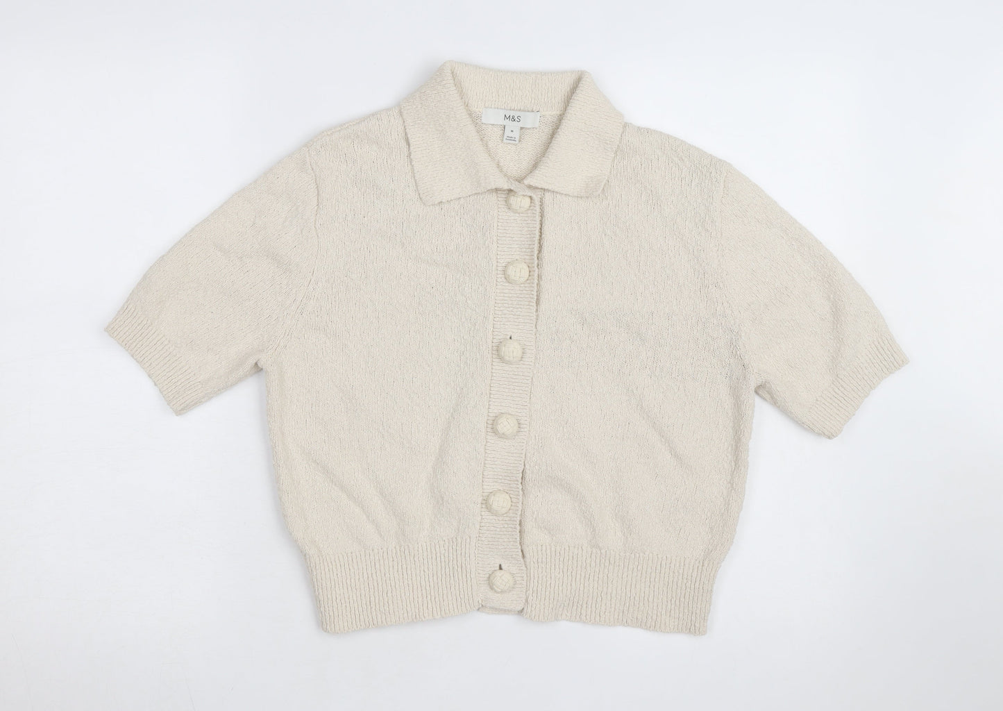 Marks and Spencer Women Beige Collared Button Cardigan Medium