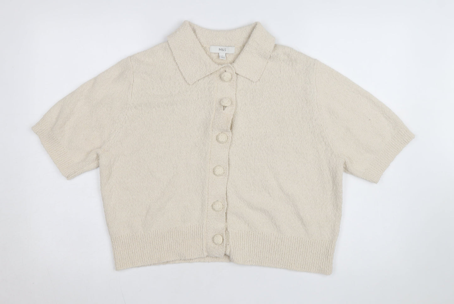 Marks and Spencer Womens Beige Collared Short Sleeve Cardigan L