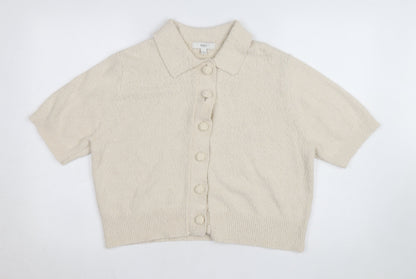Marks and Spencer Womens Beige Collared Short Sleeve Cardigan L