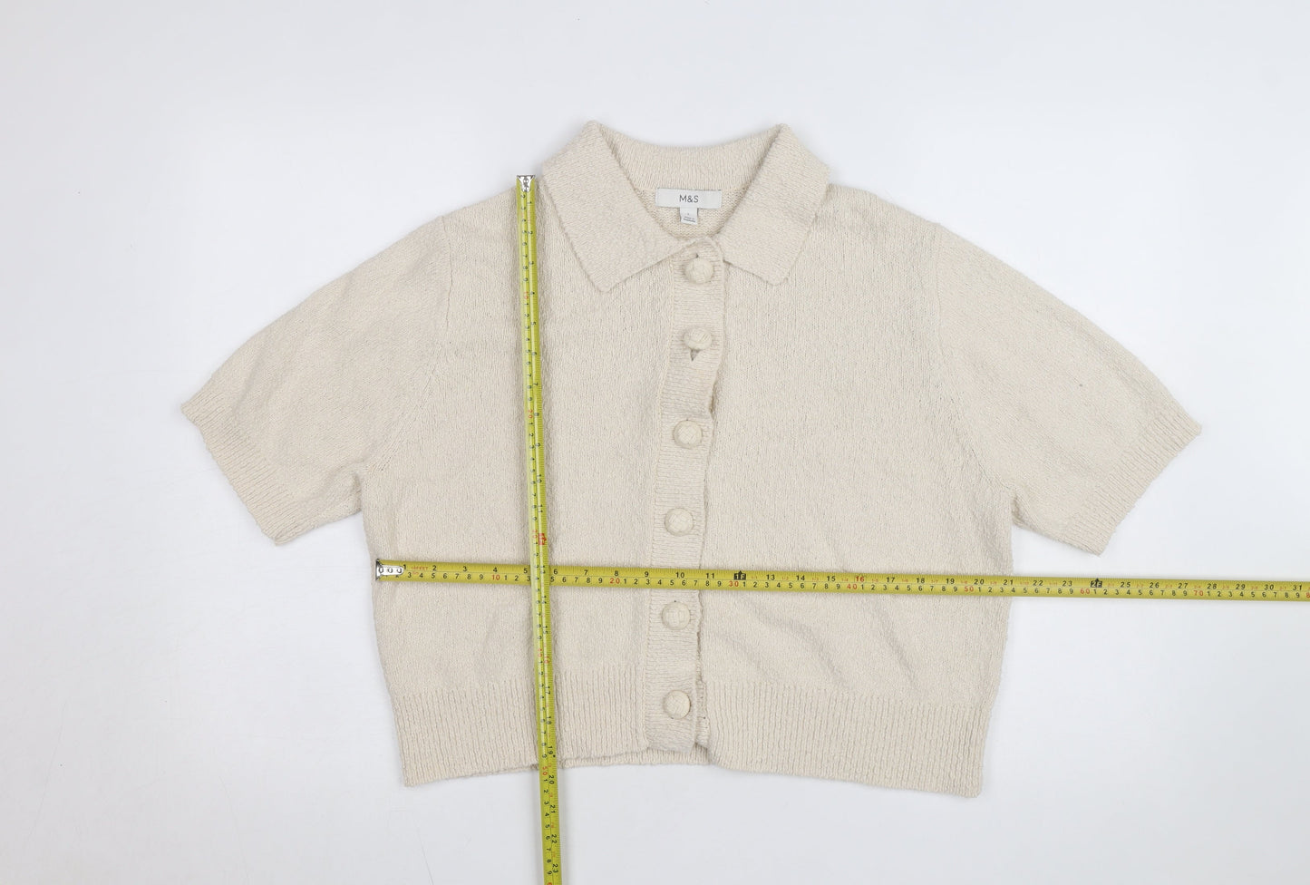 Marks and Spencer Womens Beige Collared Short Sleeve Cardigan L