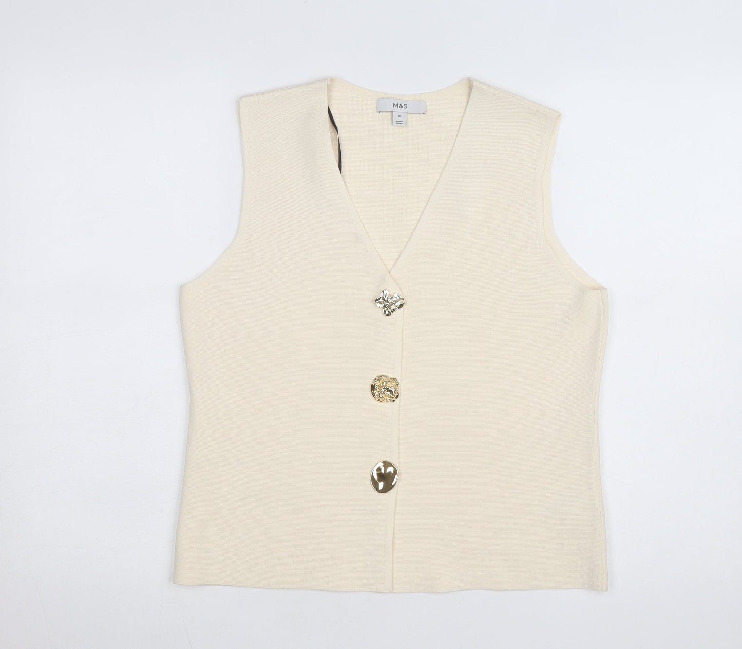 Marks and Spencer Women's Beige Sleeveless V-Neck Knit Blouse M