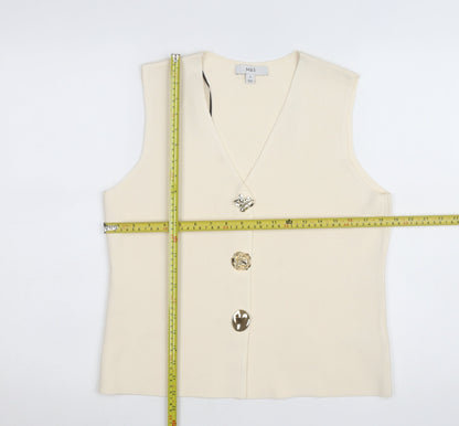 Marks and Spencer Women's Beige Sleeveless V-Neck Knit Blouse M