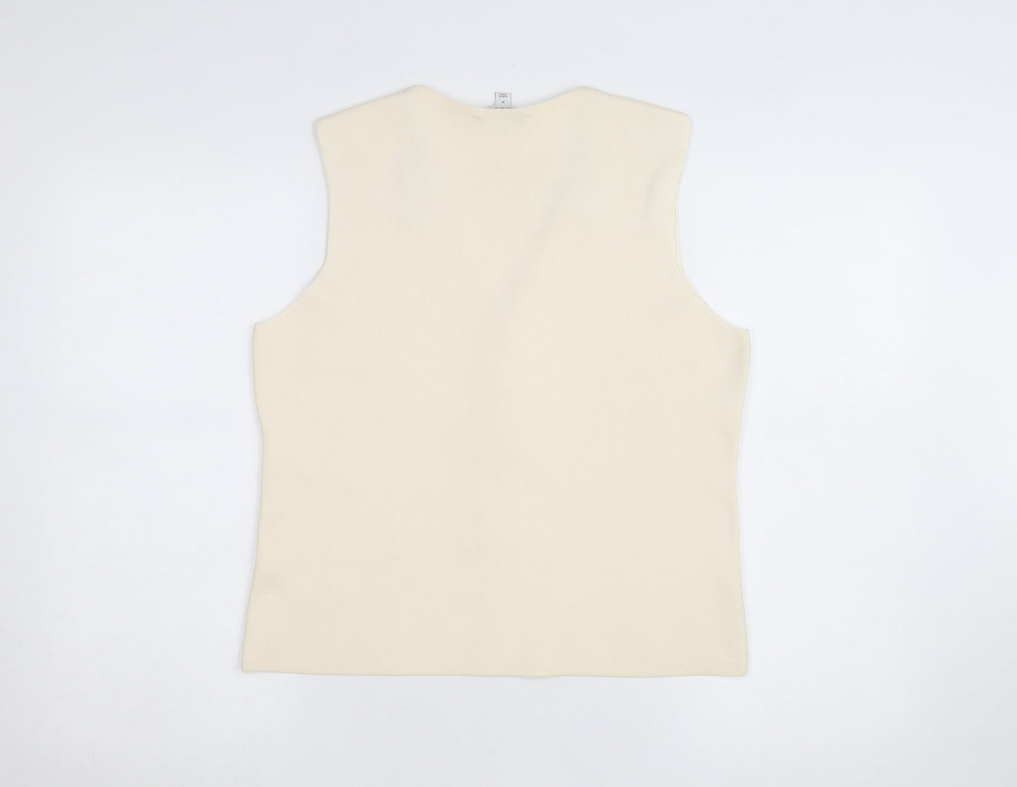 Marks and Spencer Women's Beige Sleeveless V-Neck Knit Blouse M