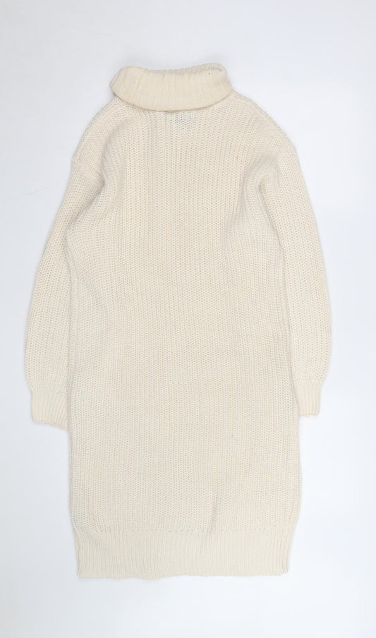 New Look Women Ivory Knit Roll Neck Jumper Dress Size S