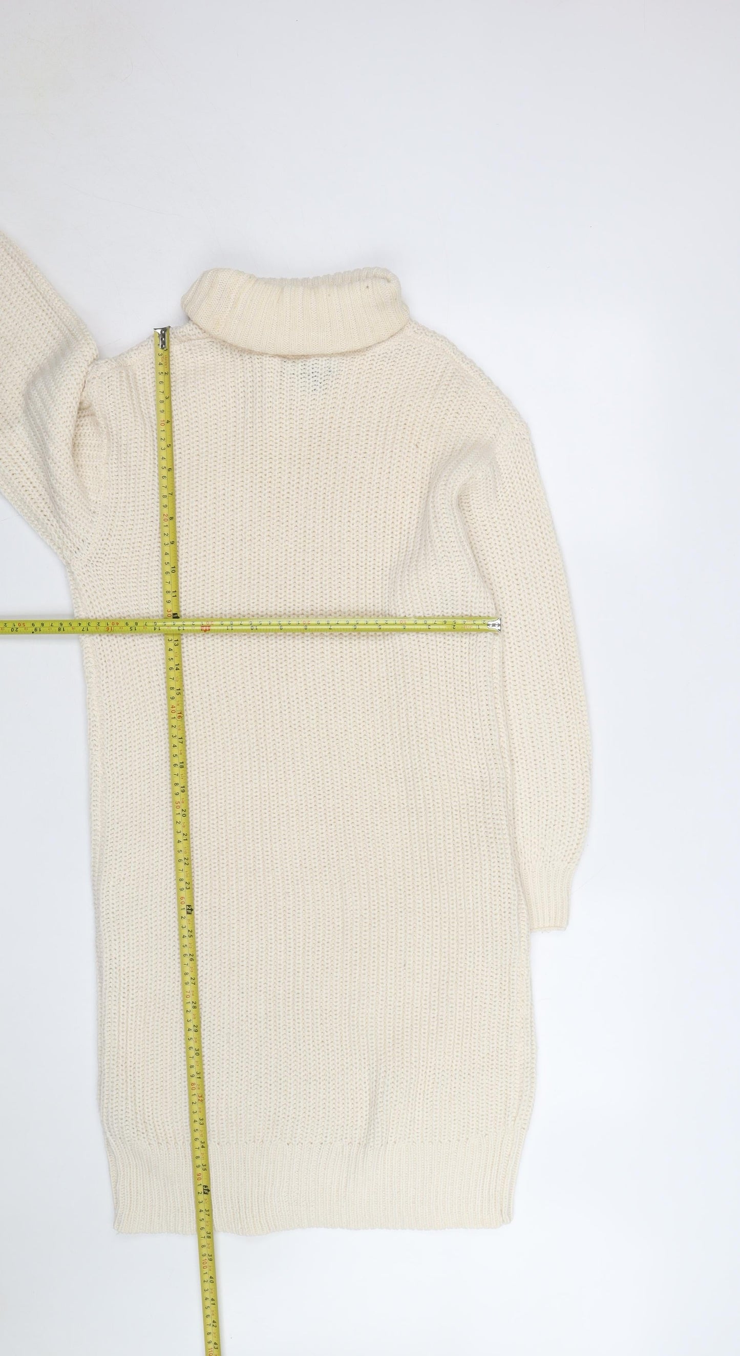 New Look Women Ivory Knit Roll Neck Jumper Dress Size S