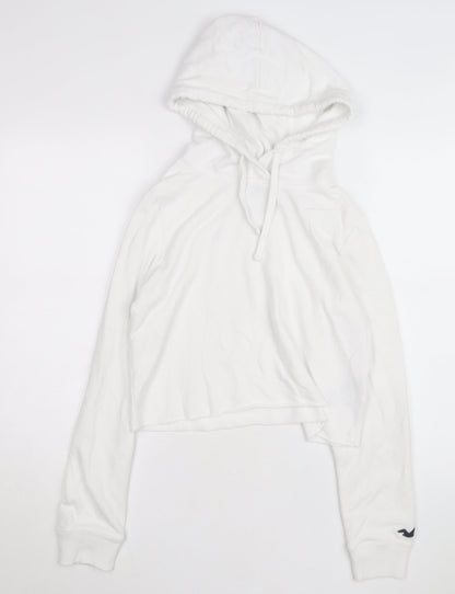 Hollister Women’s White Pullover Hoodie Small Drawstring Cotton Blend