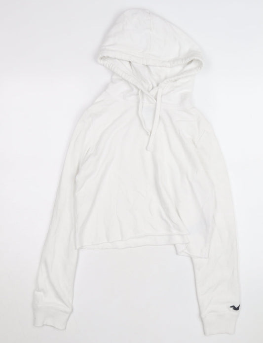 Hollister Women’s White Pullover Hoodie Small Drawstring Cotton Blend