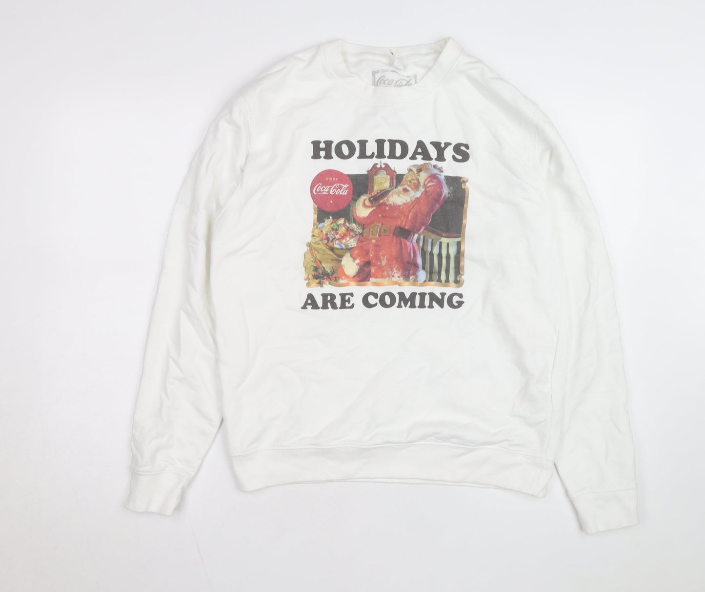 Coca-Cola Men's White Christmas Santa Crew Neck Sweatshirt M