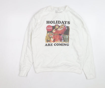 Coca-Cola Men's White Christmas Santa Crew Neck Sweatshirt M