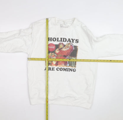 Coca-Cola Men's White Christmas Santa Crew Neck Sweatshirt M