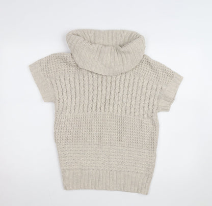 Esprit Women Beige Short Sleeve Roll Neck Chunky Knit Jumper M