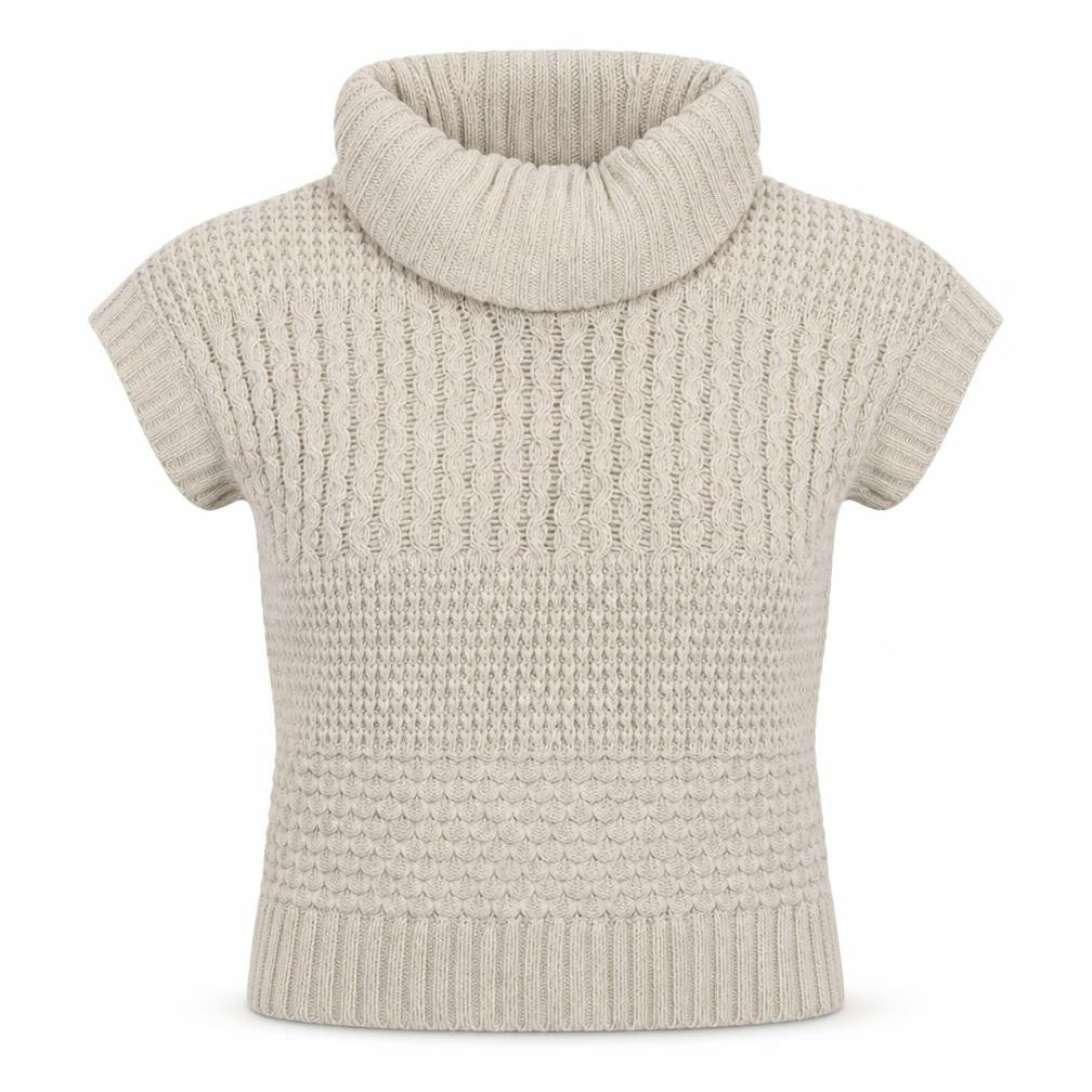 ESPRIT Women Beige Short Sleeve Roll Neck Chunky Knit Jumper M
