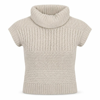 ESPRIT Women Beige Short Sleeve Roll Neck Chunky Knit Jumper M