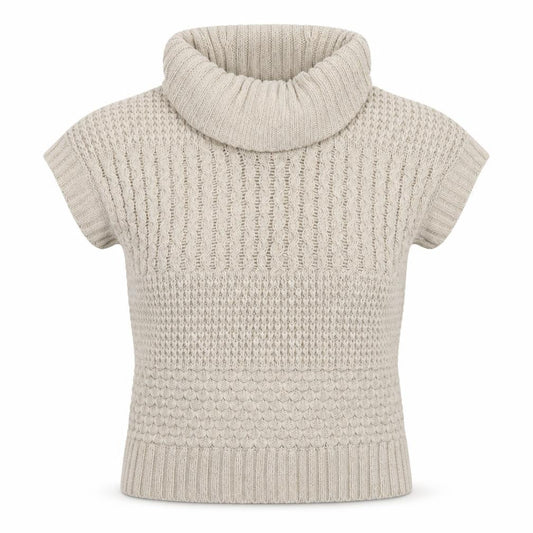 Front view of ESPRIT Women Beige Short Sleeve Roll Neck Chunky Knit Jumper M