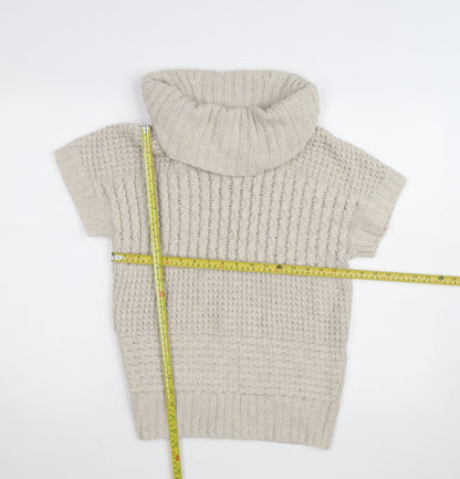 Esprit Women Beige Short Sleeve Roll Neck Chunky Knit Jumper M